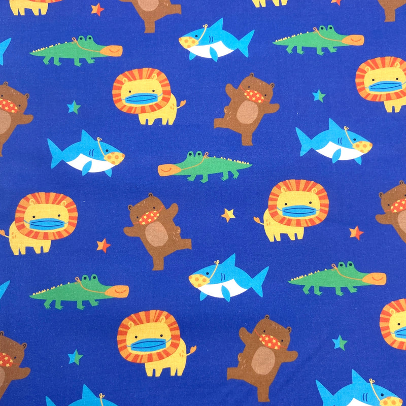 Animal Friends Blue | Mask Up | Quilting Cotton