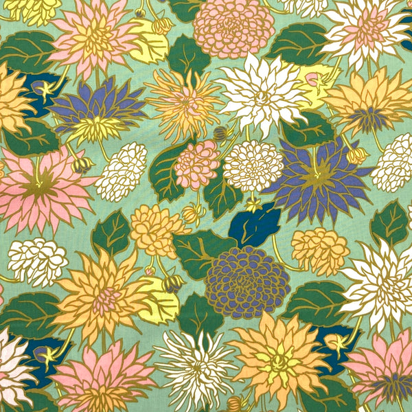 Dahlia Love Sage | In The Garden | Organic Quilting Cotton