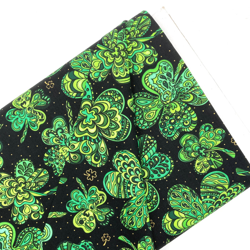 Fancy Shamrocks Black | Quilted Treasures Irish Wishes | Quilting Cotton