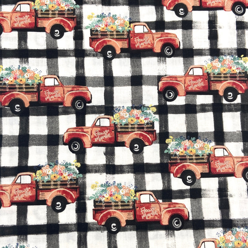 Trucks on Gingham | Flower Junction | Quilting Cotton