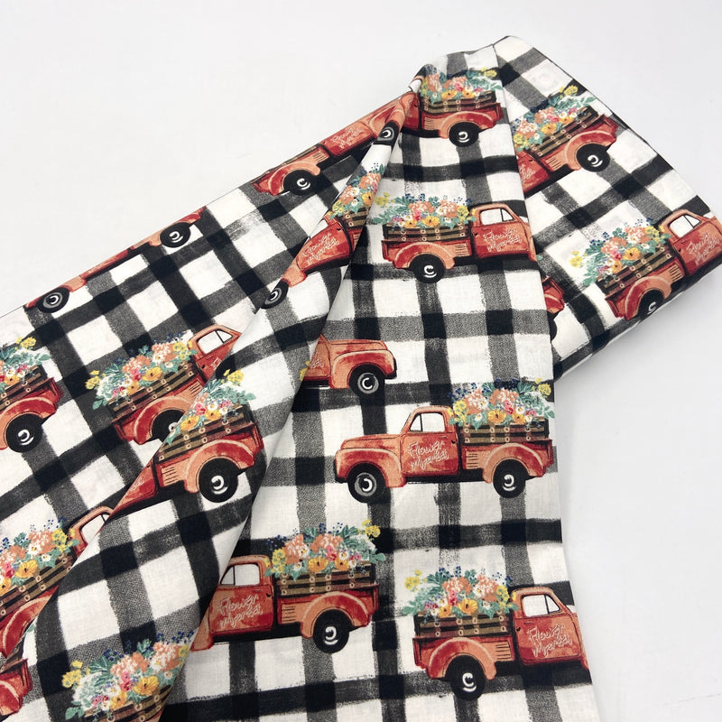 Trucks on Gingham | Flower Junction | Quilting Cotton