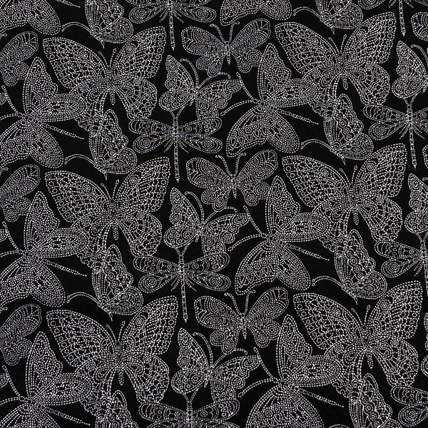 Butterflies N Stitch Black | Quilting Cotton