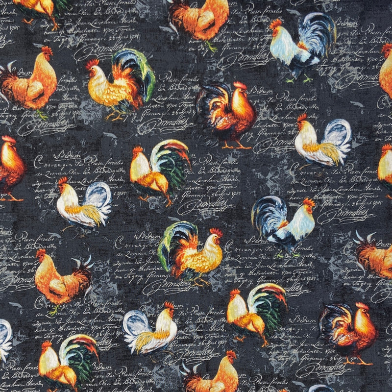 Rooster Script Black | Farmer's Market | Quilting Cotton