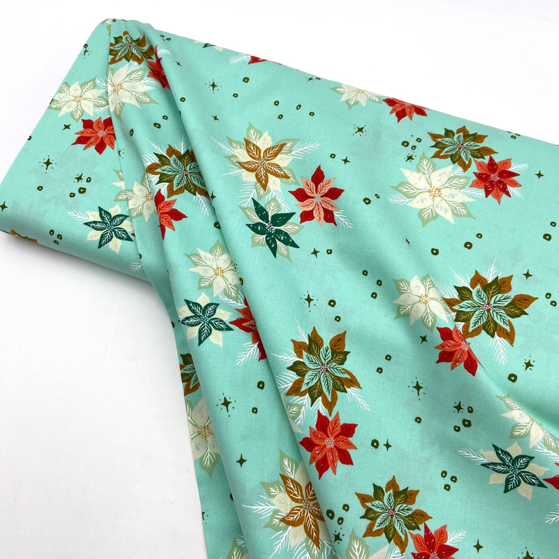 Poinsettia Mix Mint | Cheer and Merriment | Quilting Cotton