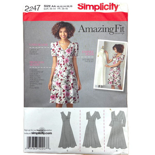 Simplicity 2247 | Dress with Individual Pattern Pieces for B, C, D, DD Cup Sizes | Sizes 10-18