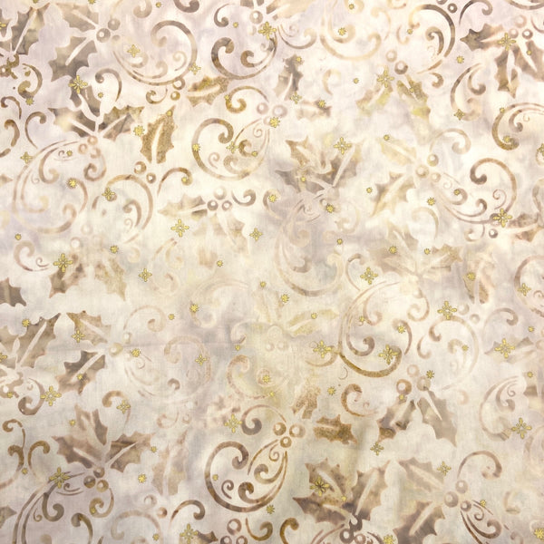 Holly Flourish Ivory | Winter Sparkle Batiks | Quilting Cotton