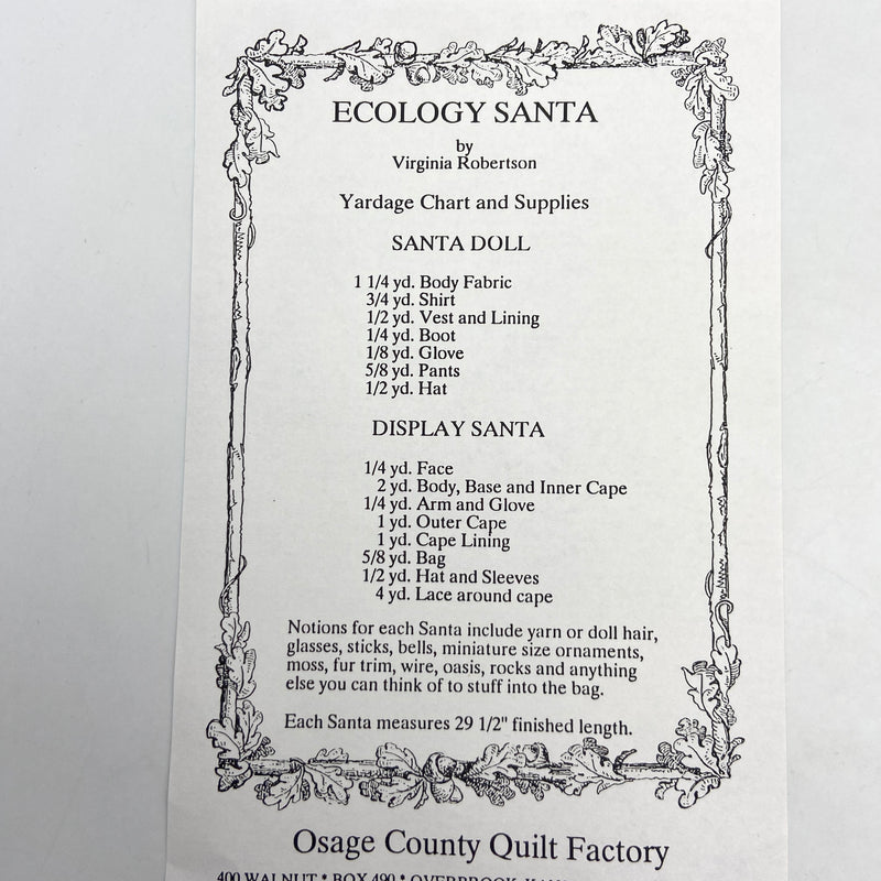 Ecology Santa | Osage County Quilt Factory | Craft Pattern