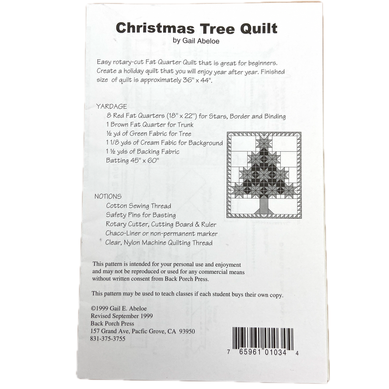 Christmas Tree Quilt | Back Porch Press | Quilt Pattern