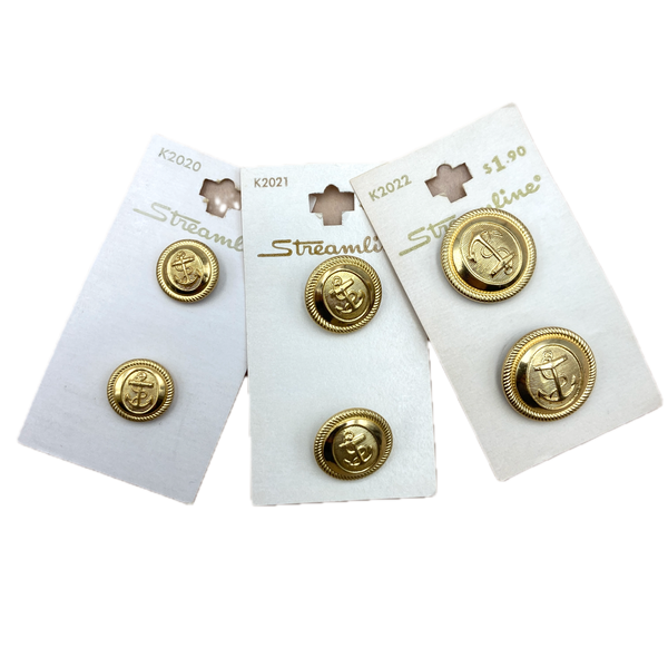 5/8", 3/4" or 7/8" Gold Anchor | Metal Buttons | Choose Your Size