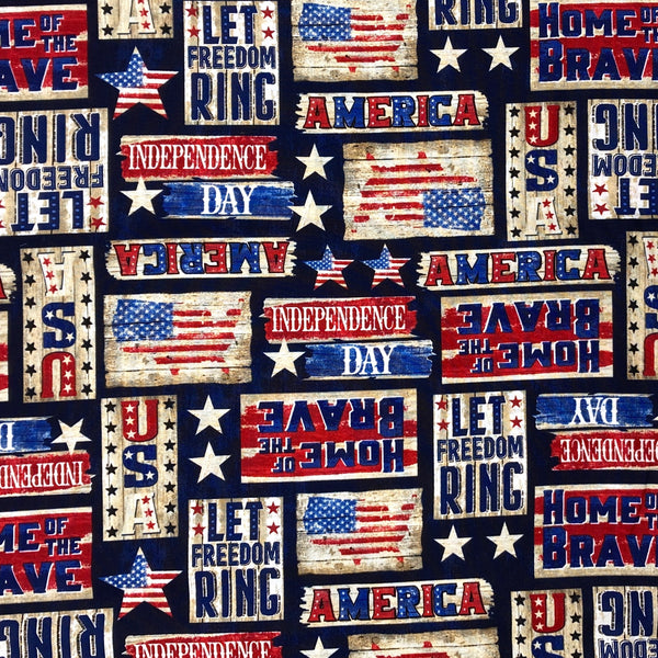 Patriotic Rustic Signs | Timeless Treasures | Quilting Cotton