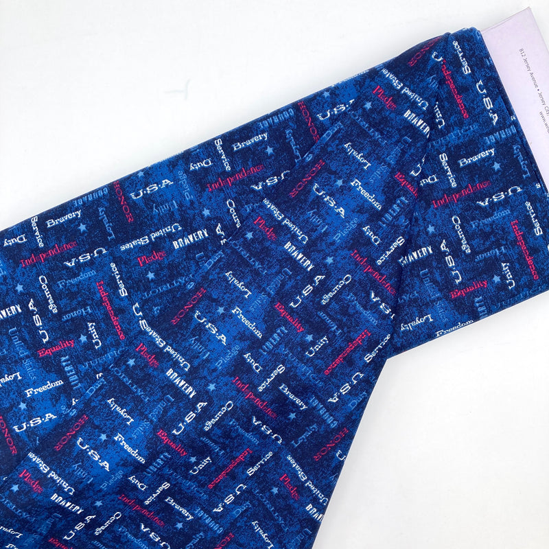 Patriotic Words Dark Blue | All American | Quilting Cotton