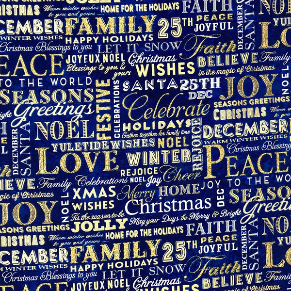 Christmas Words Blue | Stonehenge Christmas Joy | Quilting Cotton