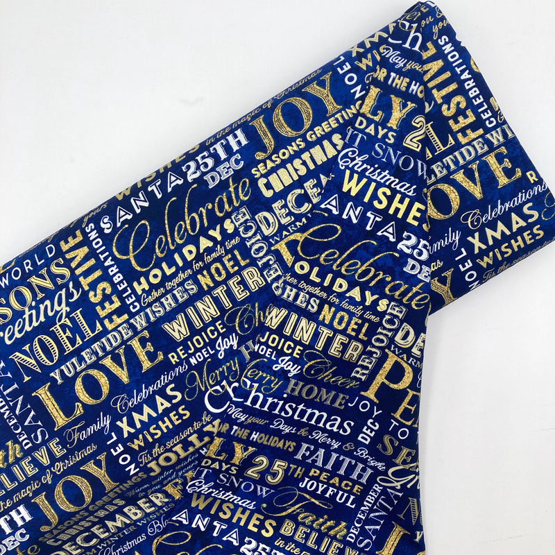 Christmas Words Blue | Stonehenge Christmas Joy | Quilting Cotton