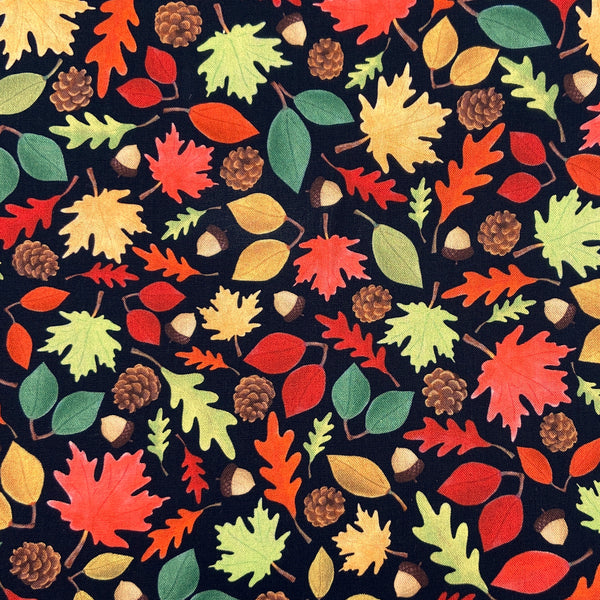 Leafy Fall Fun Black | Falling for Gnomes | Quilting Cotton