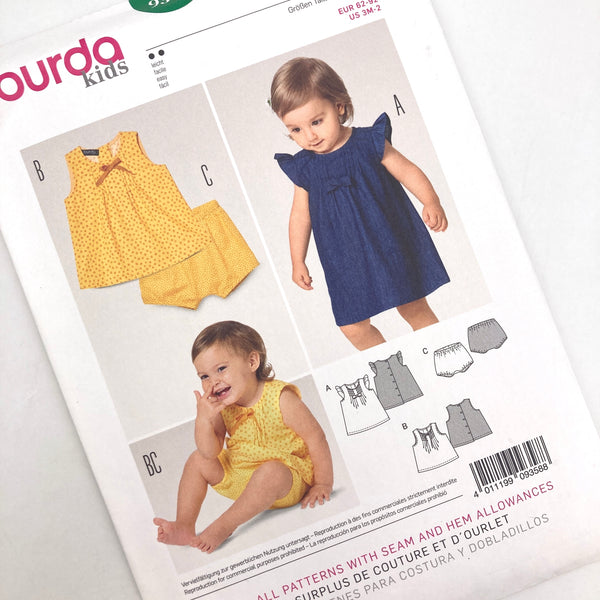 Burda 9358 | Babies' and Kids' Dress, Shirt and Bloomers | Size 3M-2