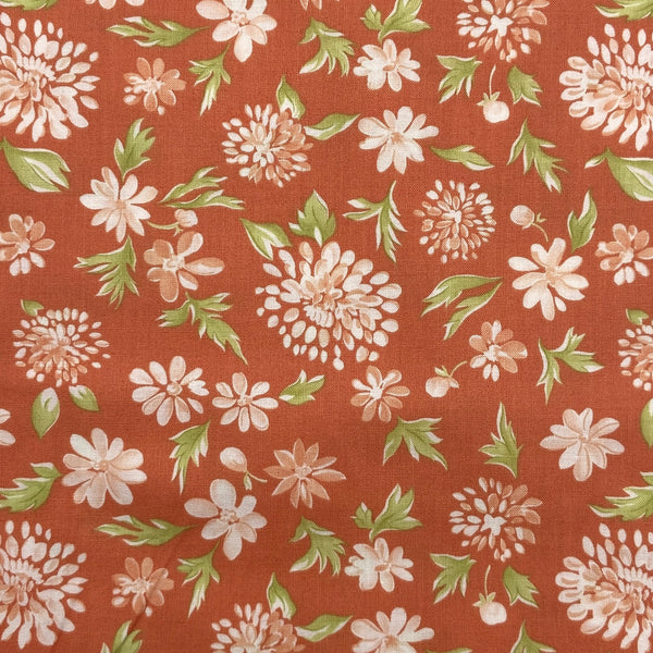 Mums Coral | Cinnamon and Cream | Quilting Cotton