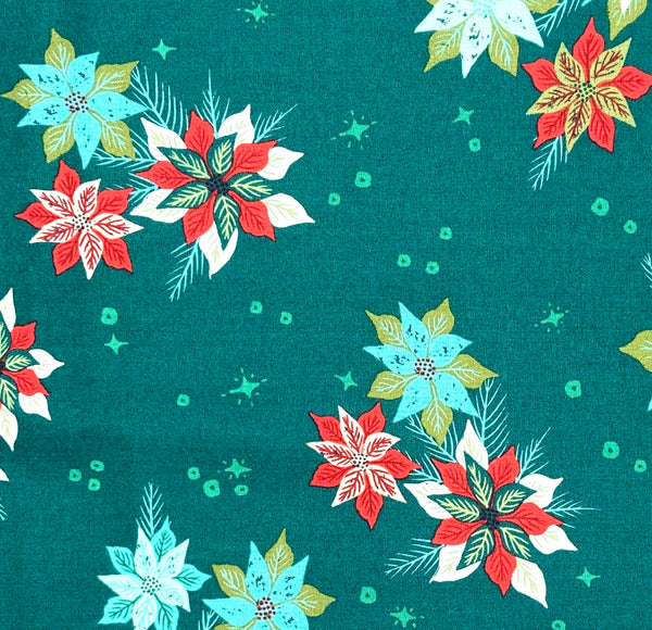 Poinsettia Mix Myrtle Green | Cheer and Merriment | Quilting Cotton