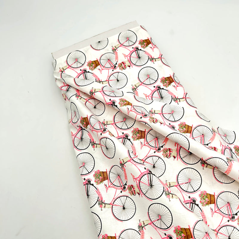 Flower Bicycles White | Hugs Kisses & Special Wishes | Quilting Cotton