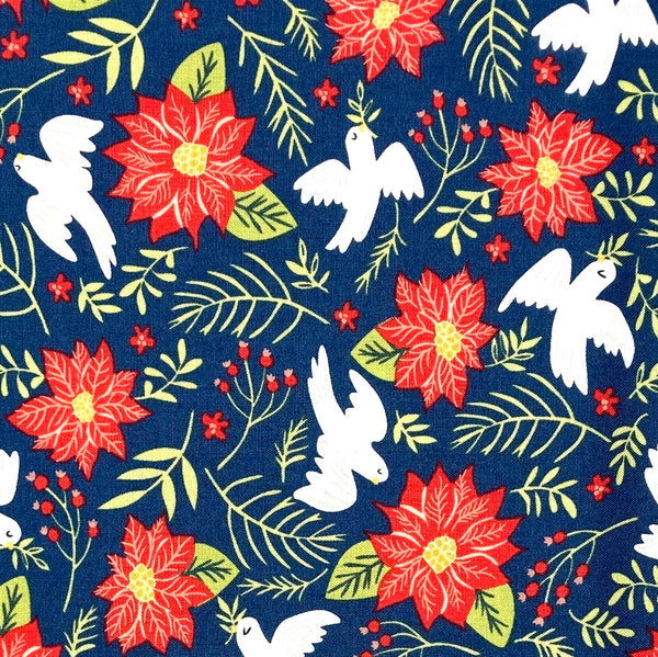 Peace and Poinsettias Navy | Joyful Joyful | Quilting Cotton