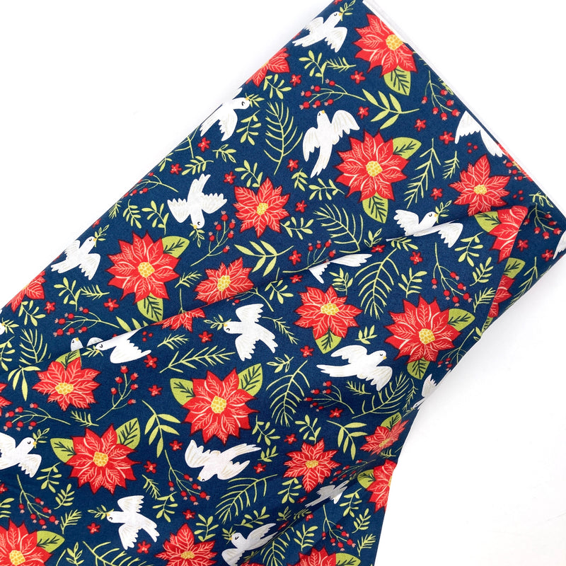 Peace and Poinsettias Navy | Joyful Joyful | Quilting Cotton