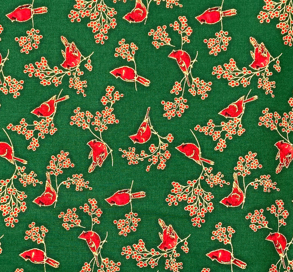 Metallic Green Cardinal | Holiday Charms | Quilting Cotton