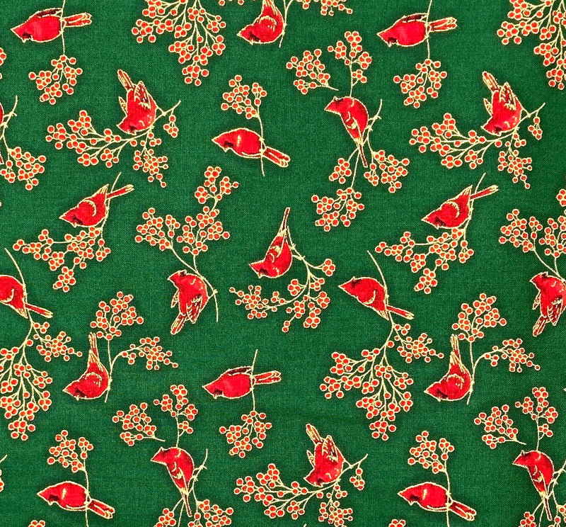 Metallic Green Cardinal | Holiday Charms | Quilting Cotton