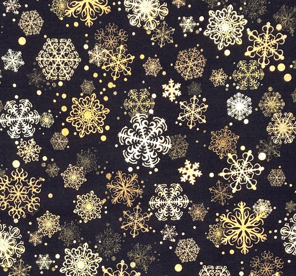 Gold Snowflakes Black | Festive Beauty | Quilting Cotton