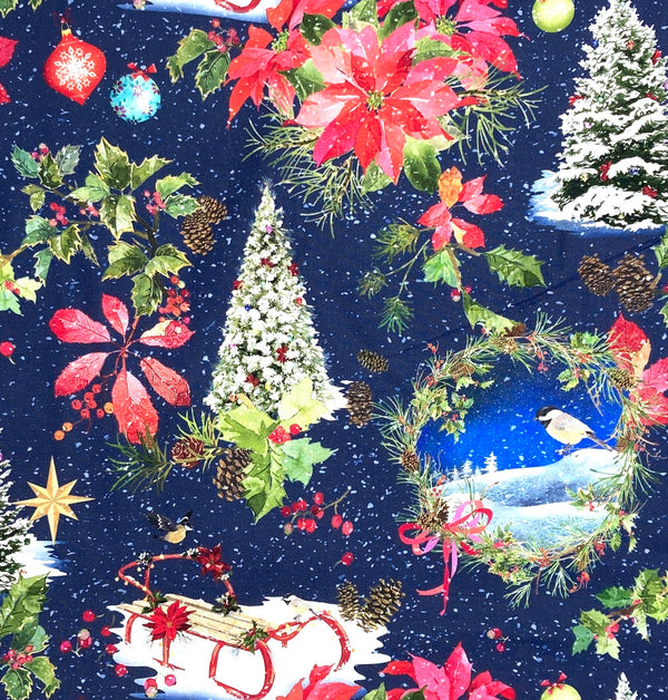 Christmas Toile Dark Denim | Winter's Eve | Quilting Cotton