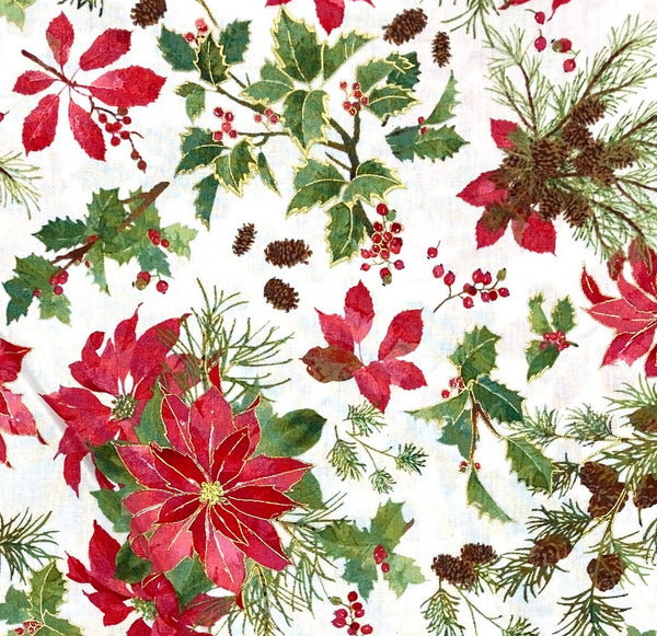 Poinsettia Metallic Mist Gray | Winter's Eve | Quilting Cotton