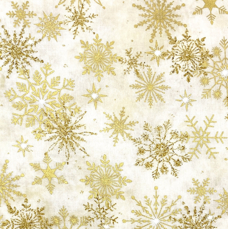 Snowflakes Metallic White Gold | Stonehenge Christmas Joy | Quilting Cotton