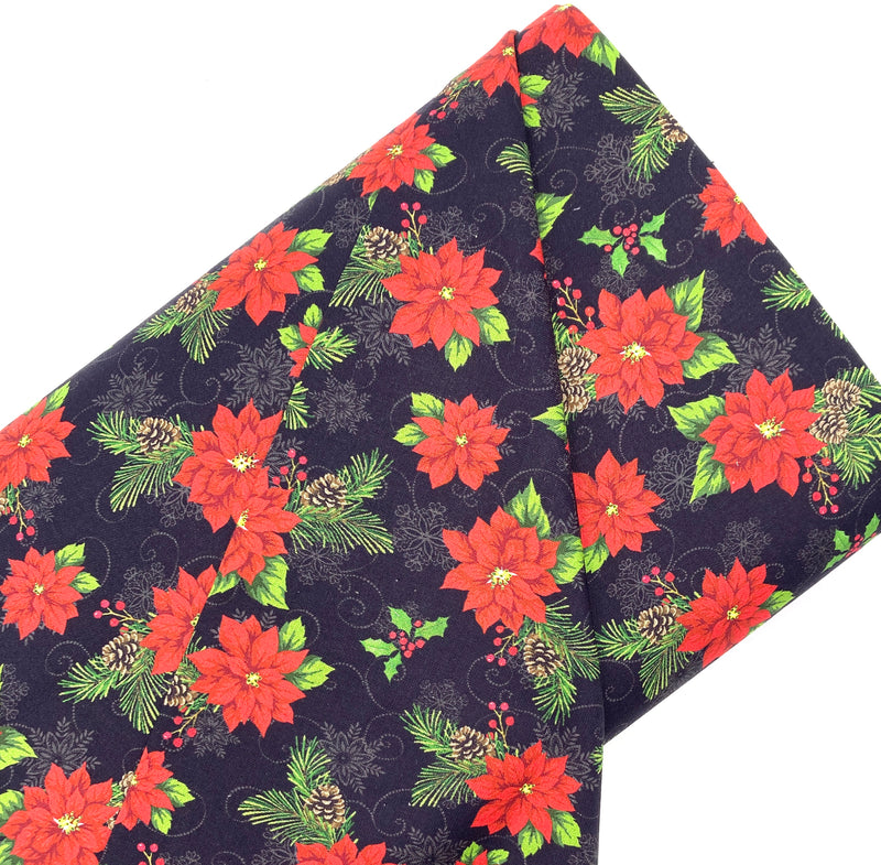 Joyful Poinsettia Black | Joy of the Season | Quilting Cotton