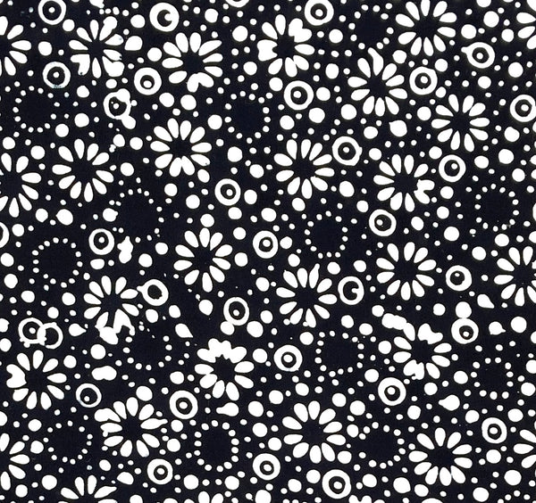 Moonlight Batik "O" Black with Flowers and Spots | Wilmington Batiks | Quilting Cotton