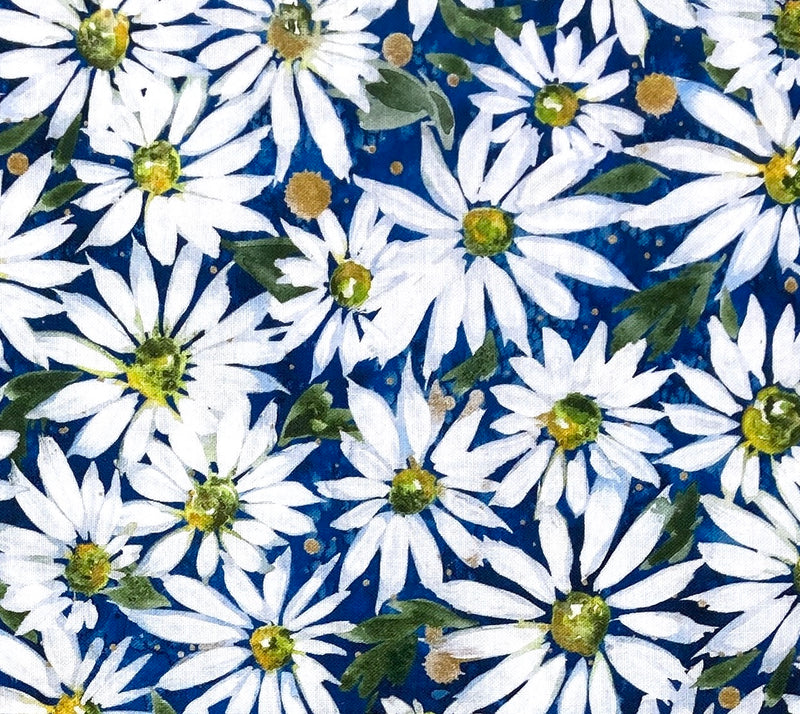 Daisy Spray White on Blue | Fresh As A Daisy | Quilting Cotton