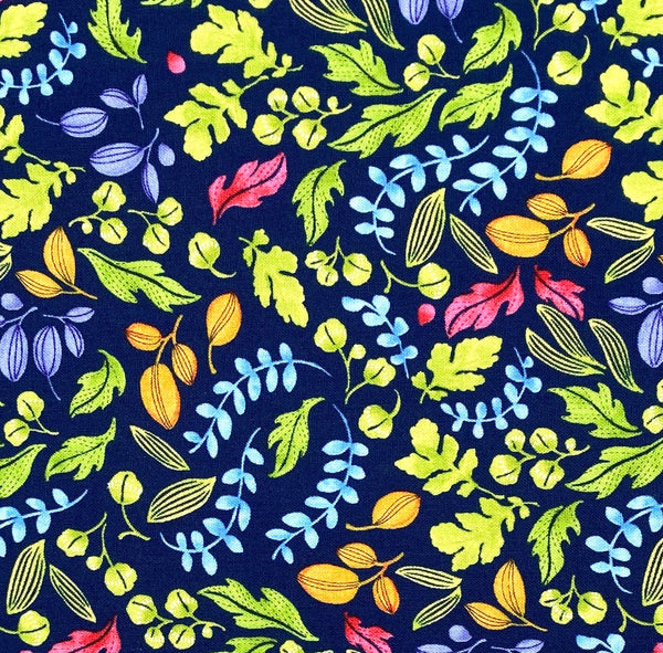 Leafy World Navy | Wild Blossoms | Quilting Cotton