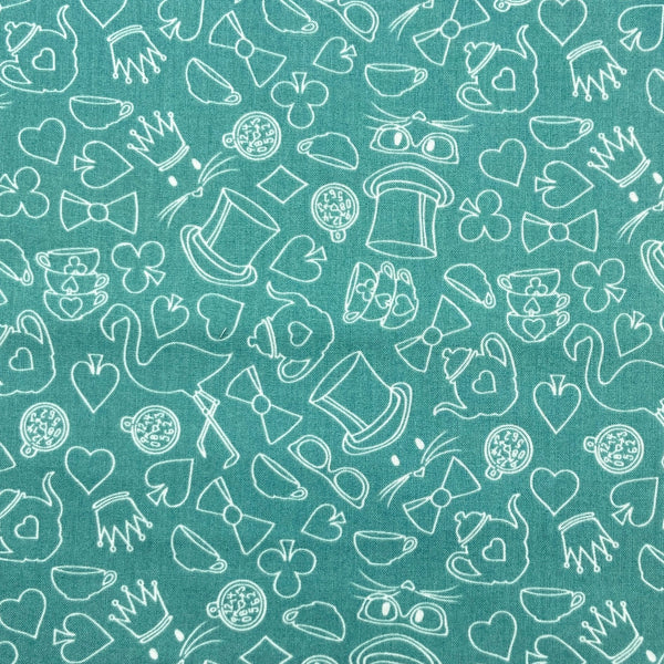 Tea Party Toss Teal | Wonderland 2 | Quilting Cotton