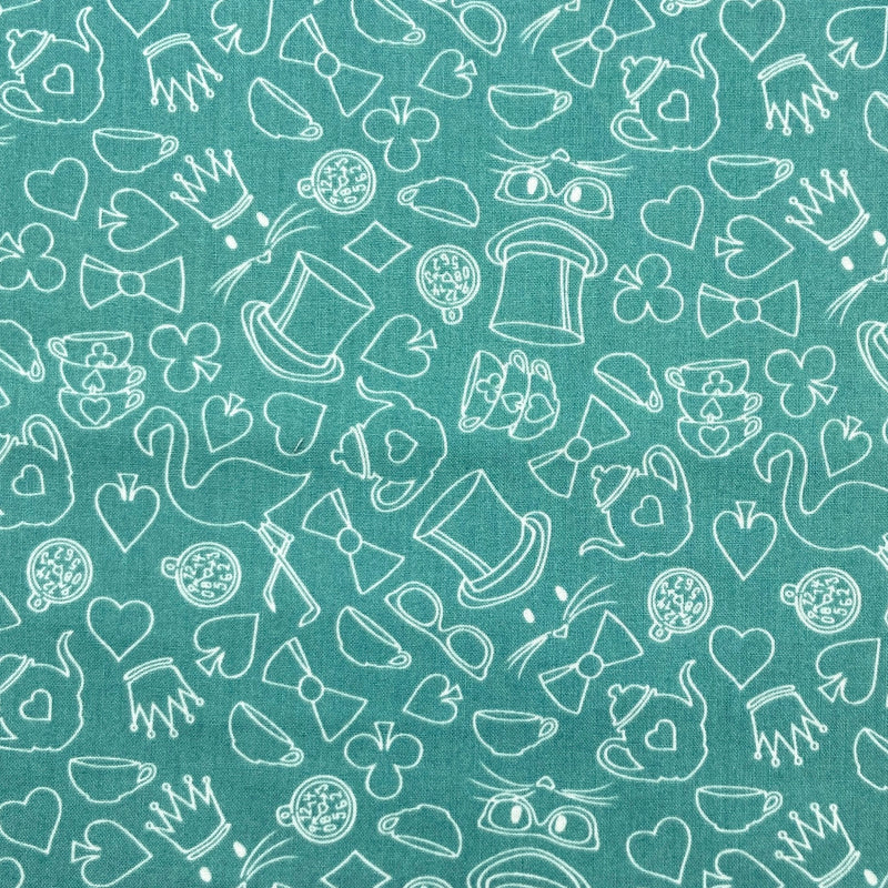 Tea Party Toss Teal | Wonderland 2 | Quilting Cotton