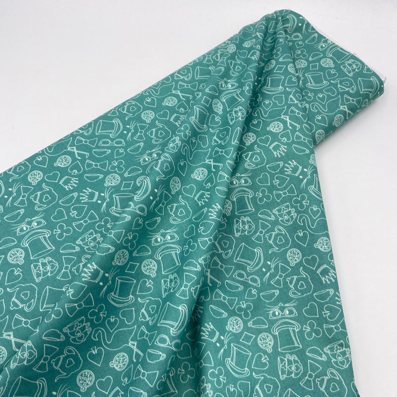 Tea Party Toss Teal | Wonderland 2 | Quilting Cotton