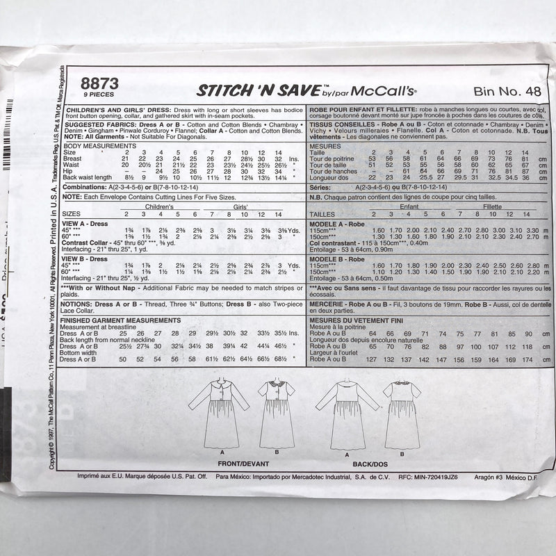 Pattern size, fabric and notion guide