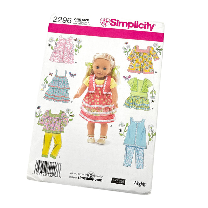 Simplicity 2296 | Doll Clothes | One Size (18" dolls)