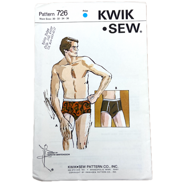 Kwik Sew 726 | Briefs with Double Fabric Fly | Waist Size 30-36