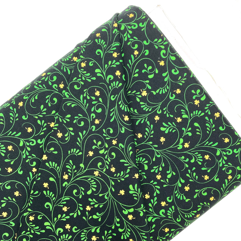 Leaf Vine Black | Quilted Treasures Irish Wishes | Quilting Cotton