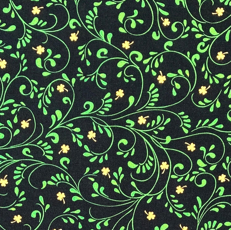 Leaf Vine Black | Quilted Treasures Irish Wishes | Quilting Cotton