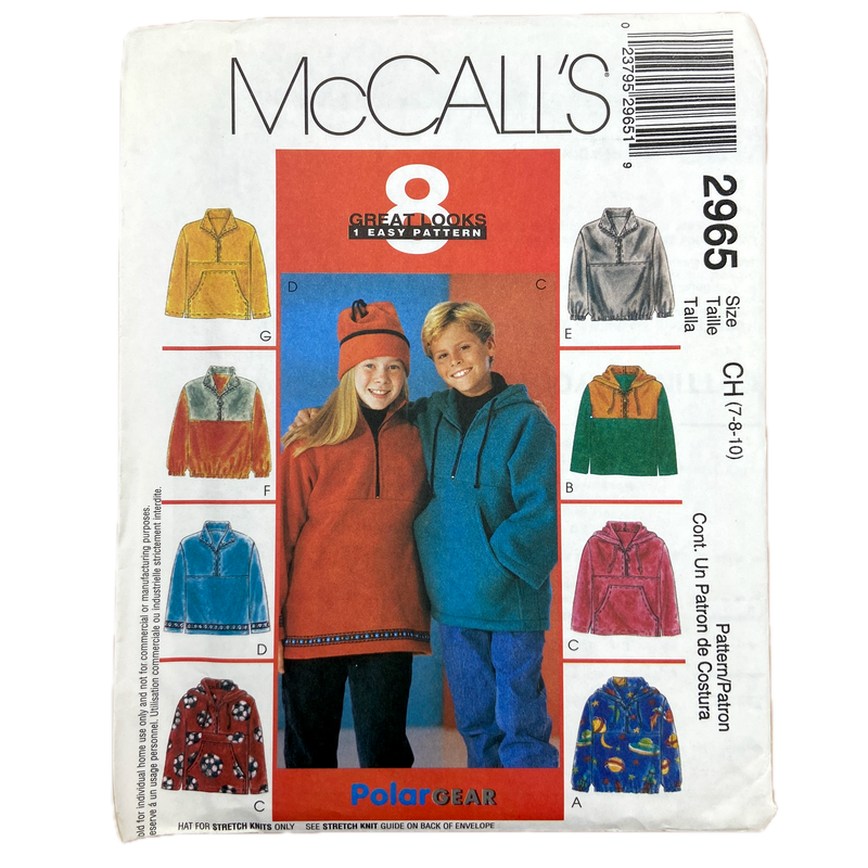 McCall's 2965 | Kids Pullover Top and Hat | Size 7-10