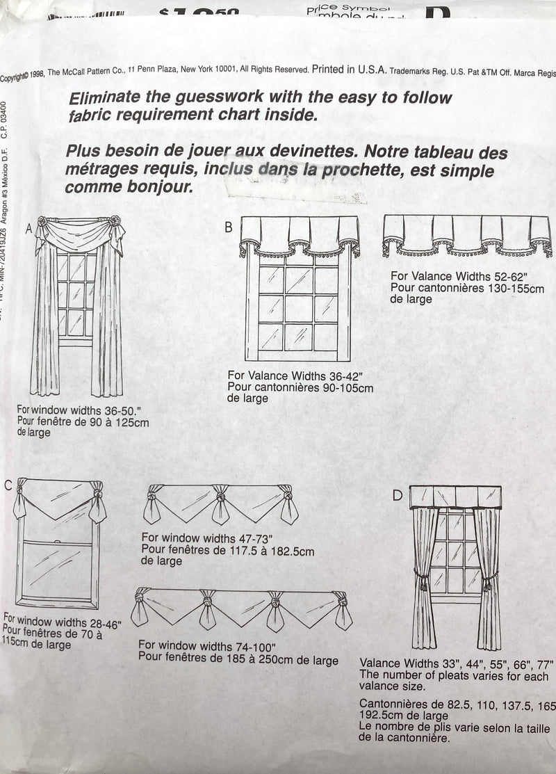 McCall's 9159 | Valance Patterns | Home Dec