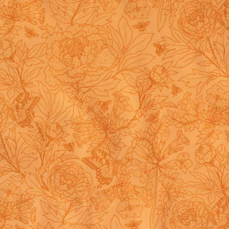 Peonies Tonal Peach | Bountiful | Organic Quilting Cotton