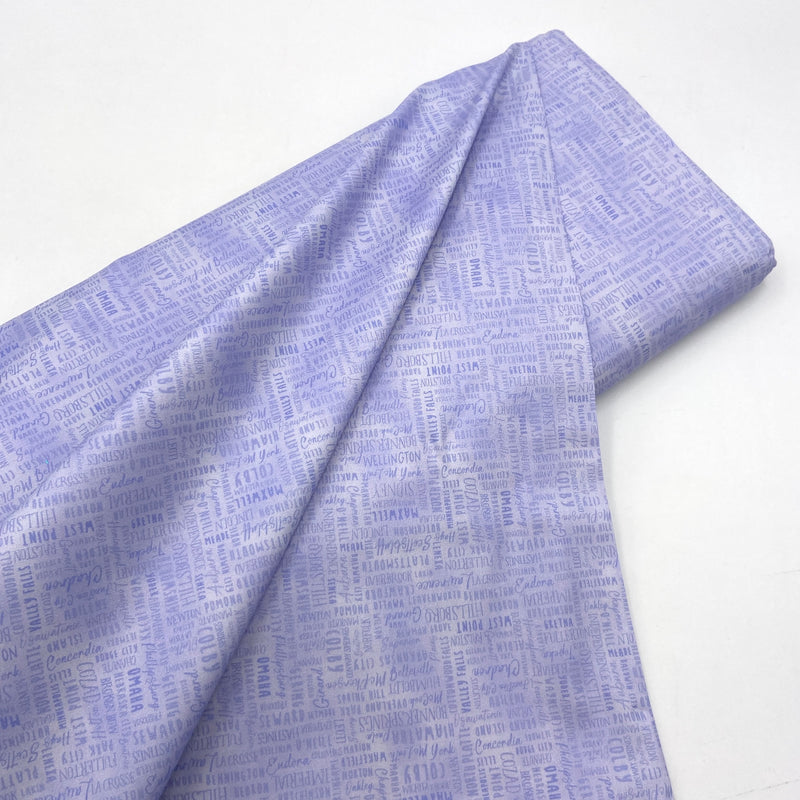 Town Names Purple | Kansas Nebraska Shop Hop | Quilting Cotton