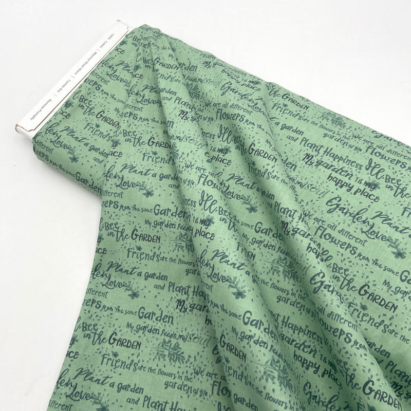 Garden Words Green | Garden Notes | Quilting Cotton