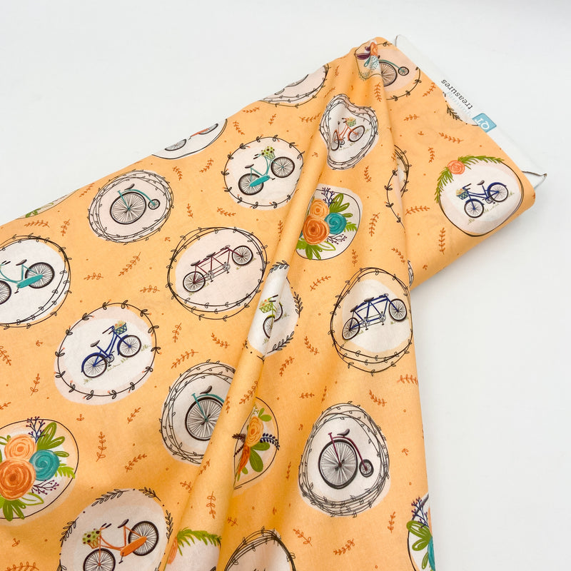 Bicycle Medallion Apricot | Scenic Route | Quilting Cotton