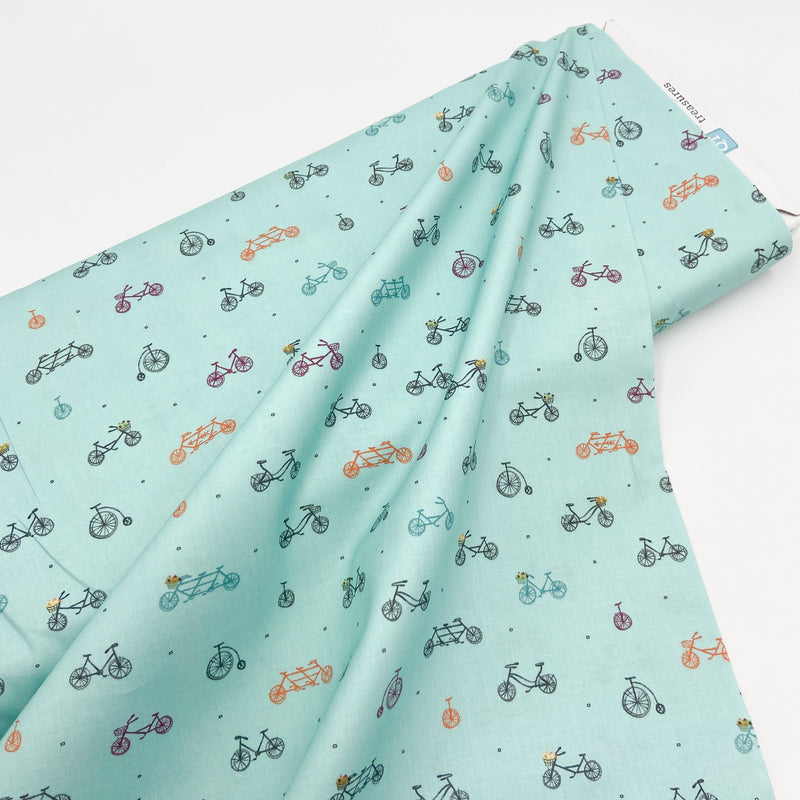 Bicycles Pale Aqua | Scenic Route | Quilting Cotton