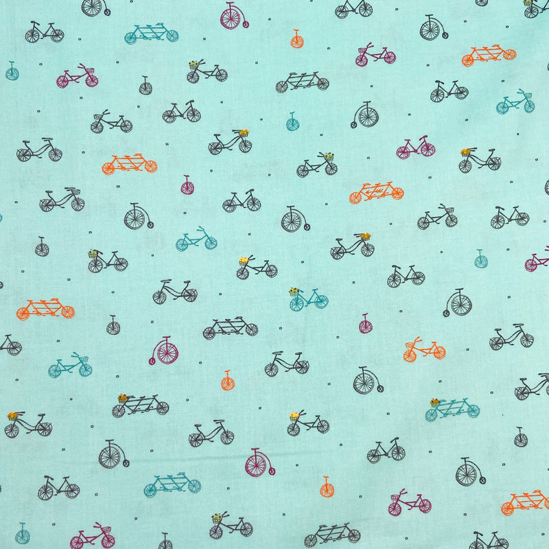 Bicycles Pale Aqua | Scenic Route | Quilting Cotton